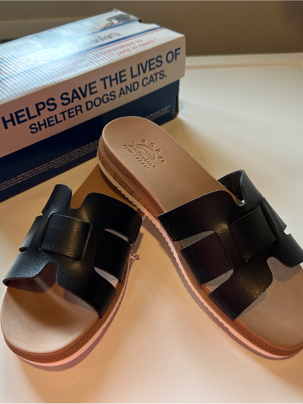 Skechers Black Slide Mules with Tan Footbed. Brand new in box!